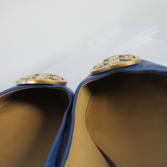 Tory Burch Ballet Flats Women 9.5 Blue Leather Logo Medallion Designer Chic 386 - Picture 7 of 14